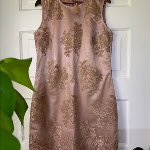 Sleeveless Dusty Rose Gold Mini Dress with Gold Floral Embroidery